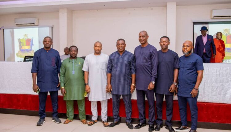 Representative of the Deputy Governor, Senator Lawrence Ewhrudjakpo, his Deputy Chief of Staff, Comrade Gowon Toruyouyei (Middle) with members of the NBC Field Team, shortly after inaugurating the team at the interactive meeting in Yenagoa on Tuesday